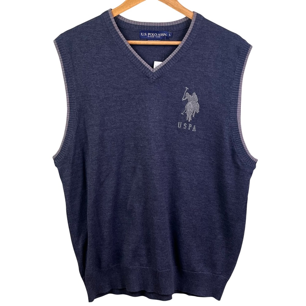 U.S. Polo Ass. Blue Preppy Layering Vest Ribbed Hem Golf Preppy‎ NWT Size Large
